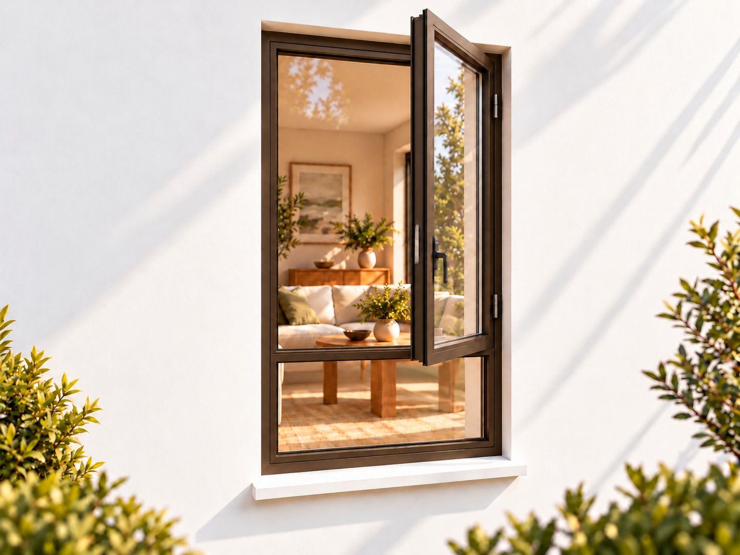 Kenzo Premium Side-Hung Aluminium Window - Bronze, 600 1800 mm, Right Side Opener with Fixed Bottom Pane