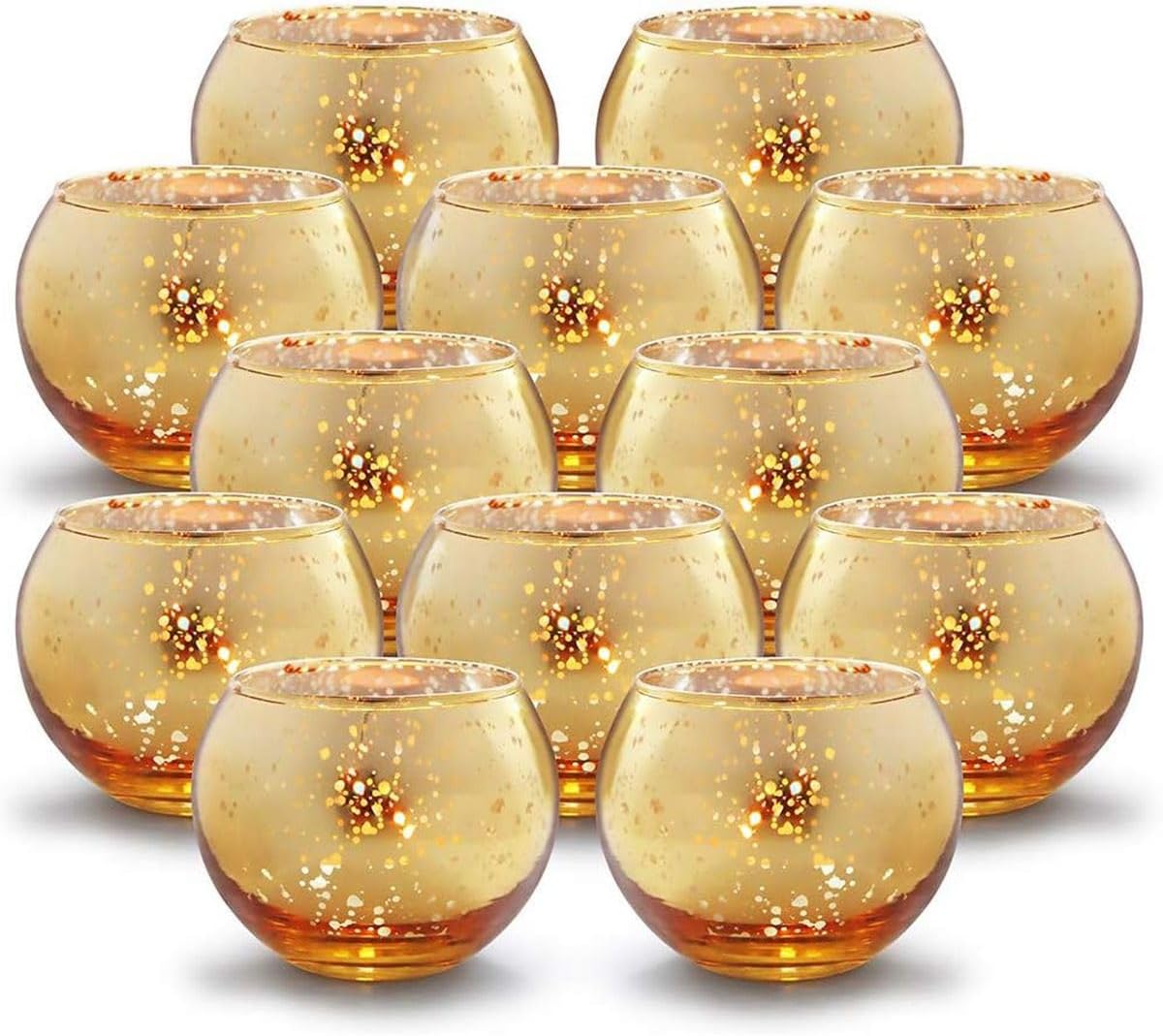 12 Pack Gold Glass Votive Tealight Candle Holders For Table Decor-Round