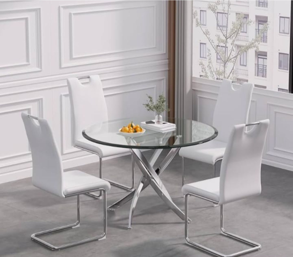 IG Furn-  Bianca 5pc Dining set with round glass table