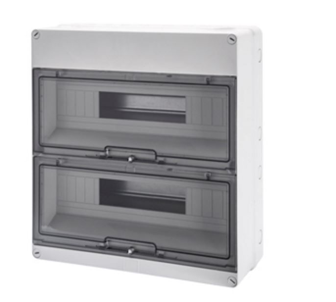 Grey Surface DB 2x18M Clear Door IP55