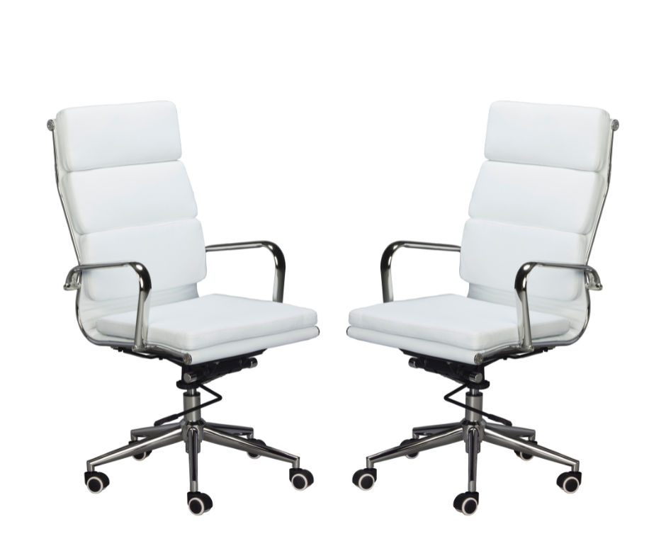 TOCC Classic PU Cushion High Back Office Chairs-Set of 2 Per Box-White