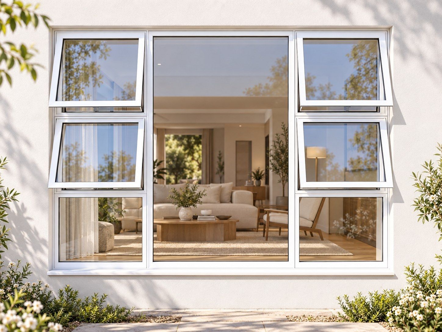 Kenzo Premium Top-Hung Aluminium Window - White, 2400 1800 mm, Four Openers with Fixed Centre and Lower Panes, Clear Glass