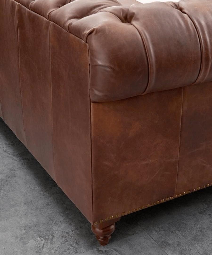 Genuine Leather Twin colour Chesterfield 3 Seater Sofa - Intaba Taupe