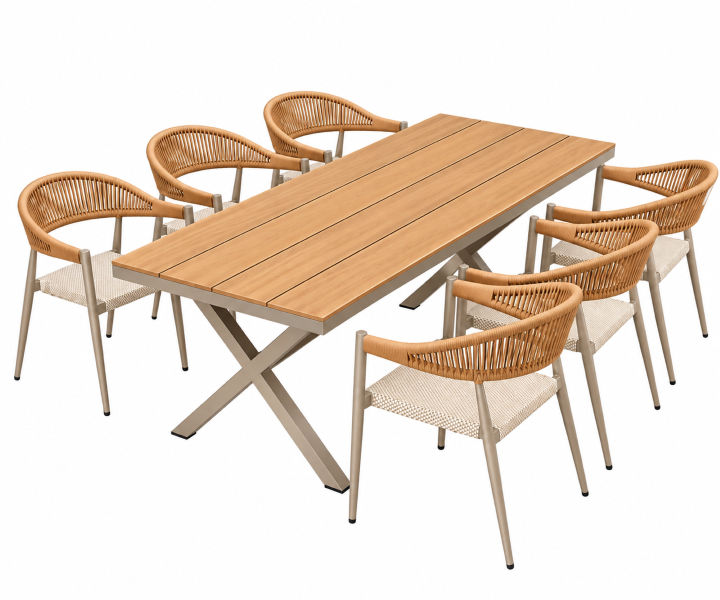Ziyane 7 Piece Outdoor Dining Set - Aluminium Frame & Woven Rope Chairs