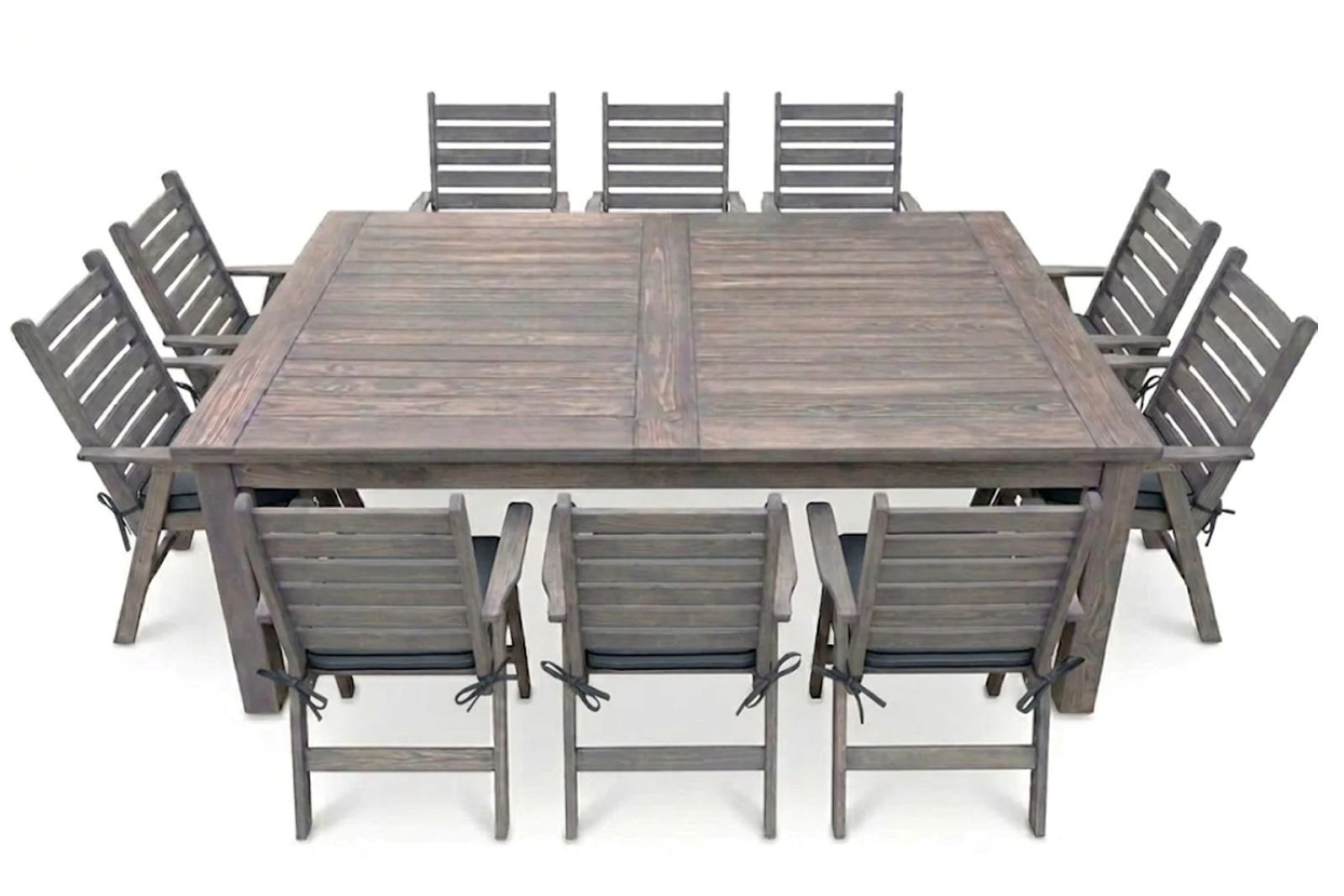 Aged Pine Patio Dining Set 10-Seater 240cm( x1 Table x10 Highback Chairs x10 Charcoal seat cushions)