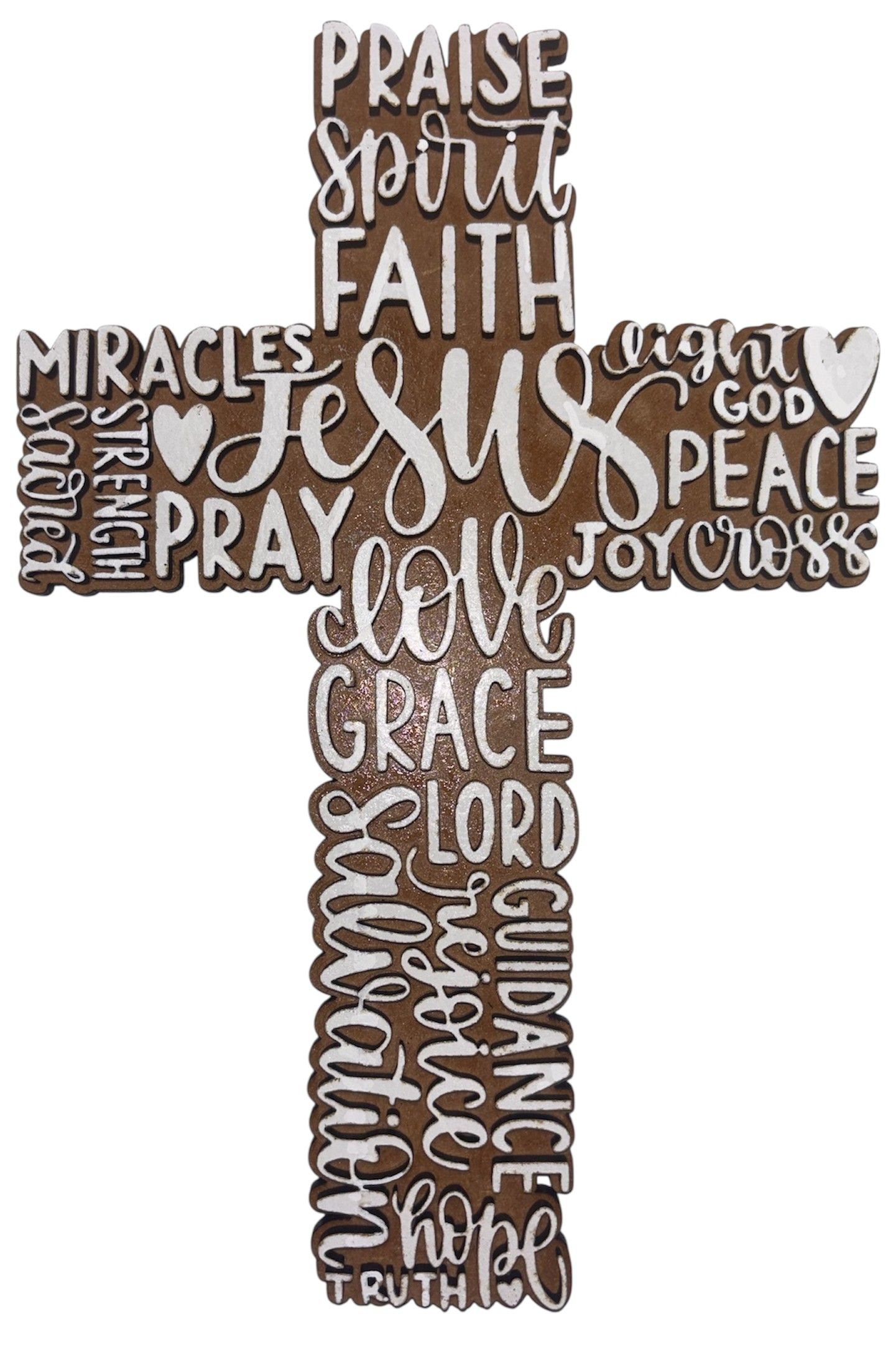 Handcrafted Christian Word Art Wall Cross Double layered - Black - Small