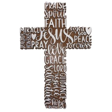 Handcrafted Christian Word Art Wall Cross Double layered - Black - Small