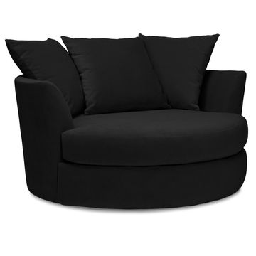Fiona Velvet Barrel Lounger Accent Chair- Black