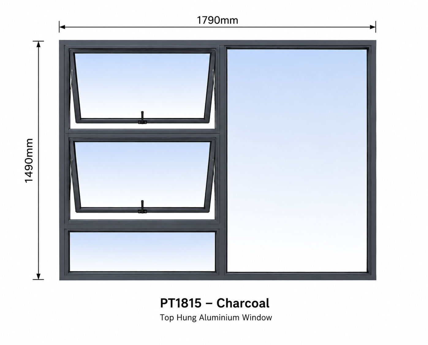 Top Hung Aluminium Window – Charcoal PT1815 1790 1490mm 2 Opening Vents