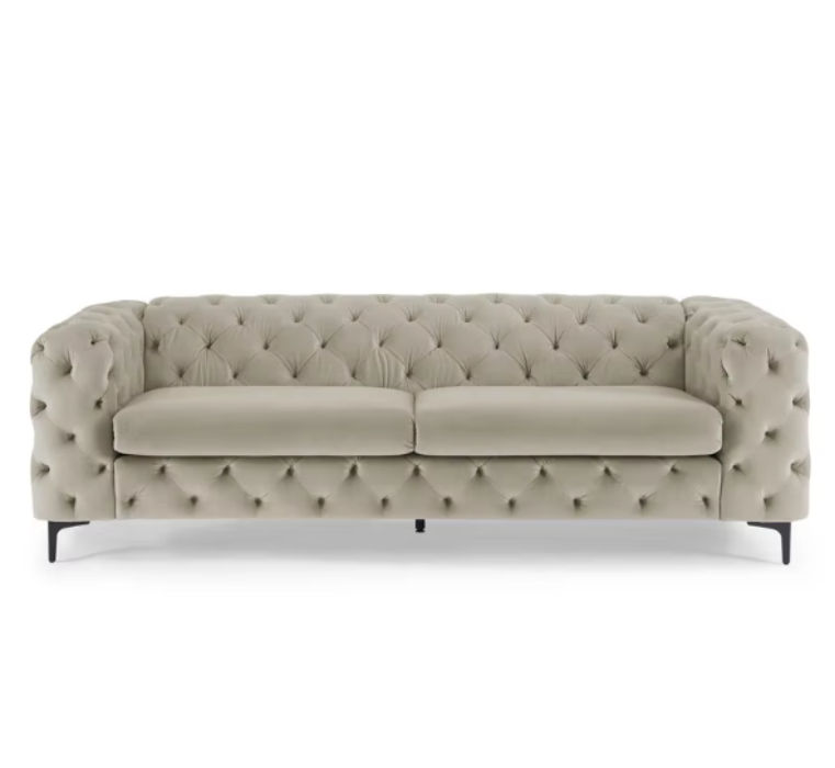Chesterfield Couch - Cream - Velvet 3 Seater