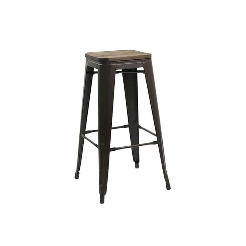 Vividitto - Tolix Bar Chair With Wooden Seat - Matte Brown