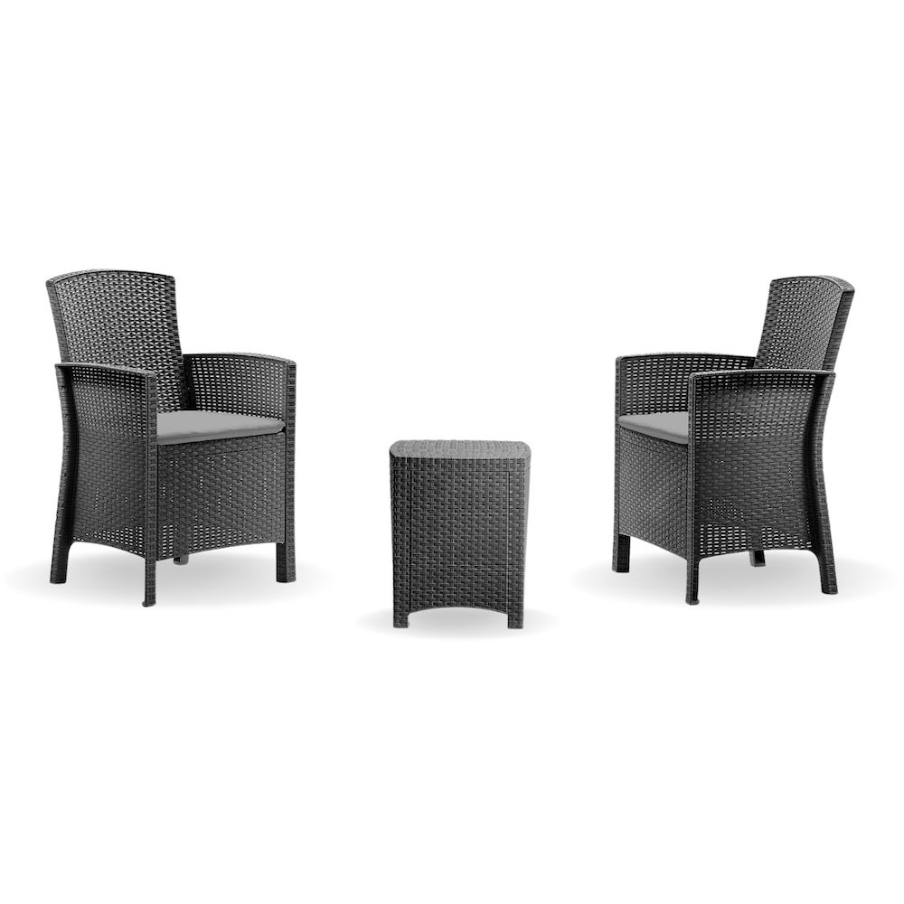 ECONOFURN Bica Lido Terrace 3 Piece Rattan Patio / Balcony Set - Graphite
