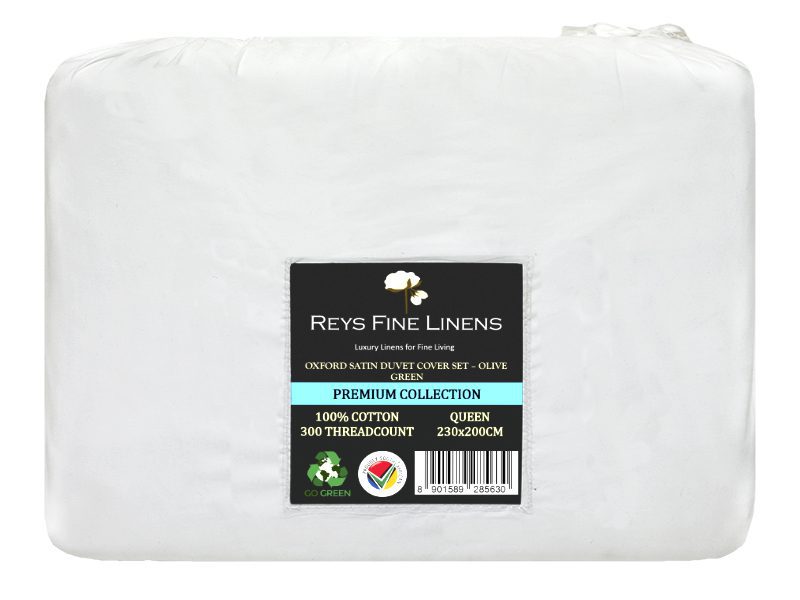Rey's Fine Linen - Premium Collection - Oxford Olive Green Satin Stitch Duvet Cover Set - 01 Pc Pack - Double