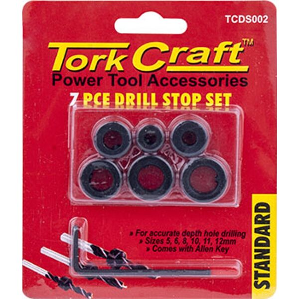 Tork Craft 7Pc Drill Stop Set (5.6.8.10.11.12Mm) C/W Allen Key