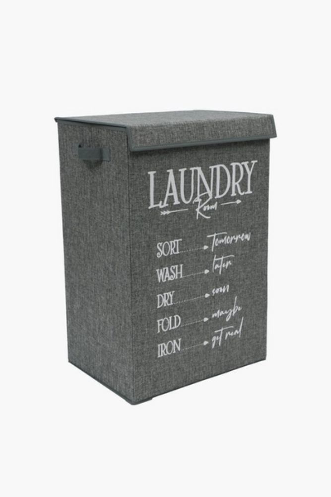KNOCK DOWN WOVEN SCRIPT LAUNDRY BASKET Foldable Laundry Hamper with Lid & Handles