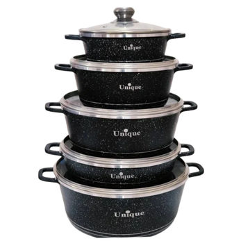 Unique - 10 Piece Non stick Pot Set - Black