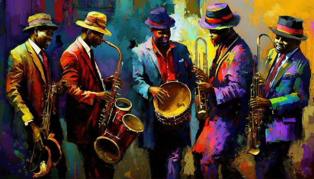 Canvas Wall Art - Jazz Blues Band Playing Music - B1012 [120 x 80 cm]