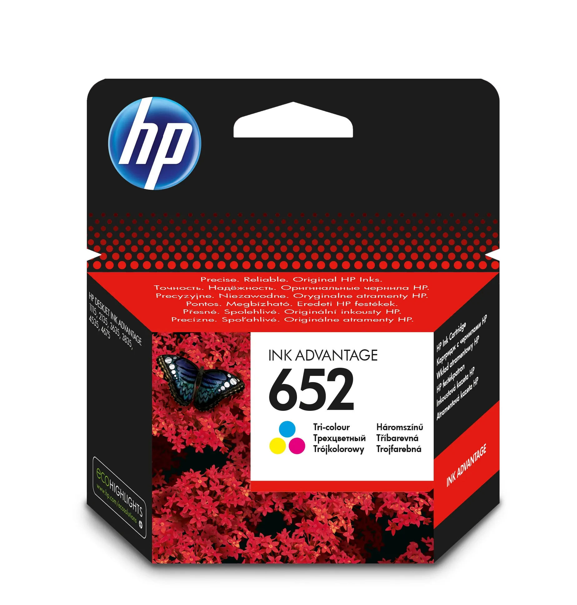 HP 652 |  Original |  Pigment-based ink |  Black | Cyan | Yellow |  HP |  - HP DeskJet Ink Advantage 1115 Printer (F5S21C) - HP DeskJet Ink Advantage 2135 All-in-One... |  Inkjet printing