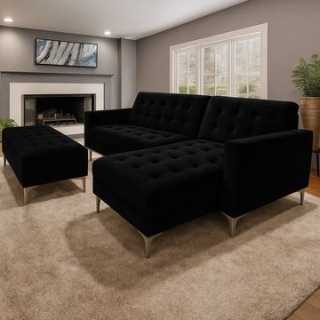 IG Furn- Lily Velvet Corner Sleeper Couch Black