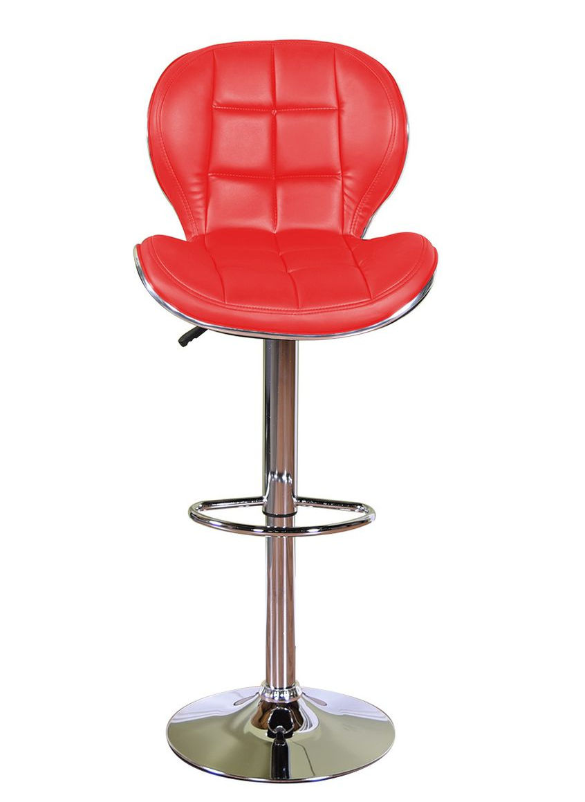 Height Adjustable Swivel Leather Bar Stool Chair with Footrest- Red