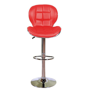 Height Adjustable Swivel Leather Bar Stool Chair with Footrest- Red