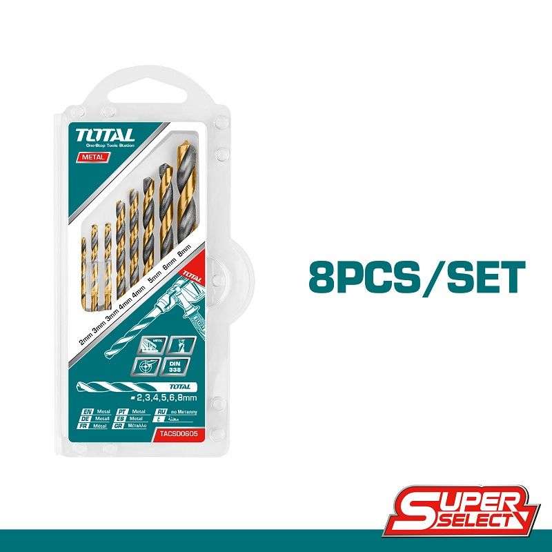 8 Pcs HSS Twist Drill Bits Set TOTAL Tools