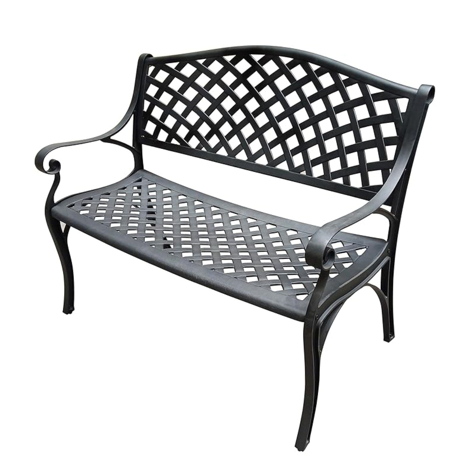 Lifespace Cast Aluminium Patio Garden Bench with Armrests (Black)