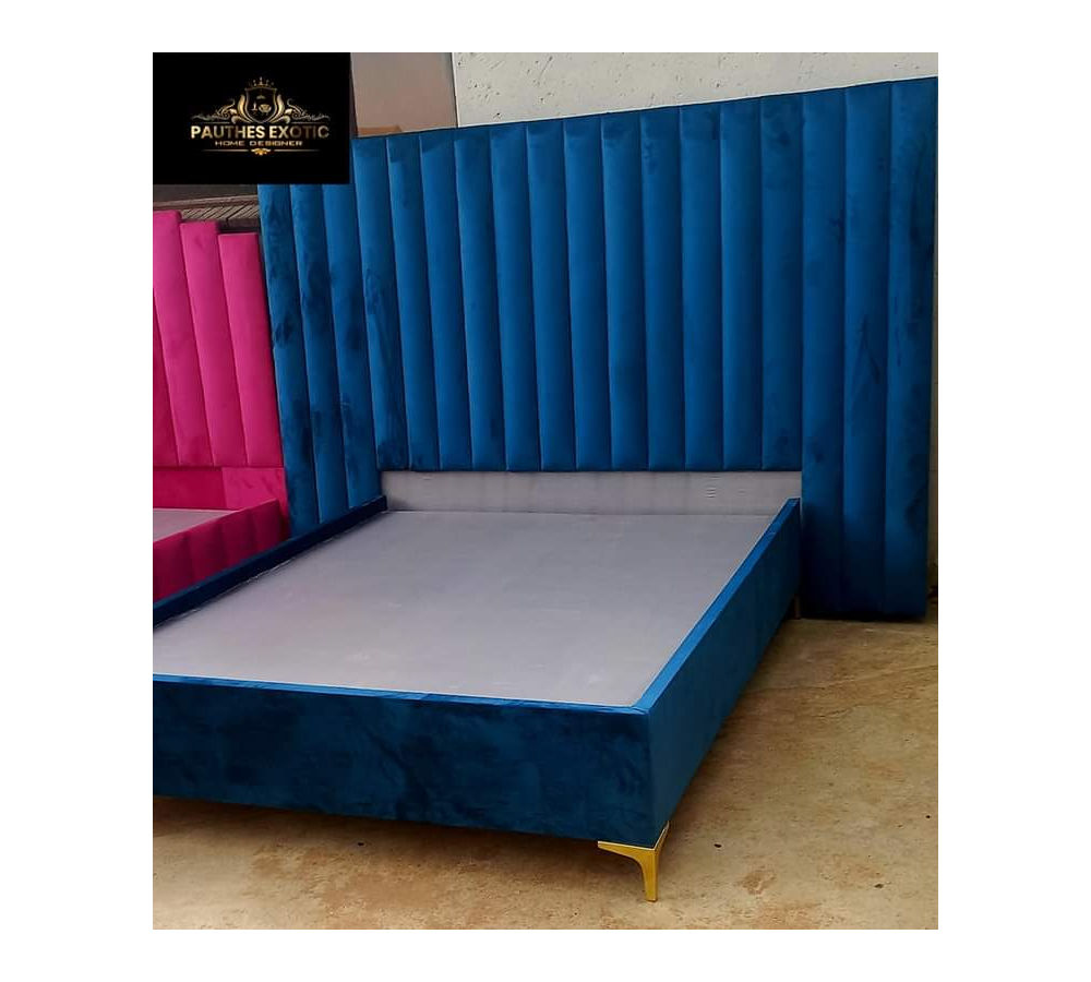 Luxury chain set queen headboard and base Dark Blue