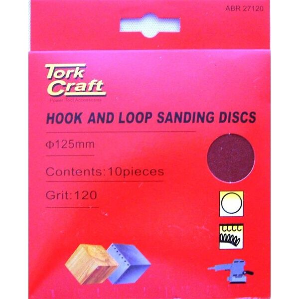 Sanding Disc 125mm No Hole 120 Grit 10 Piece Hook and Loop - 4 Pack