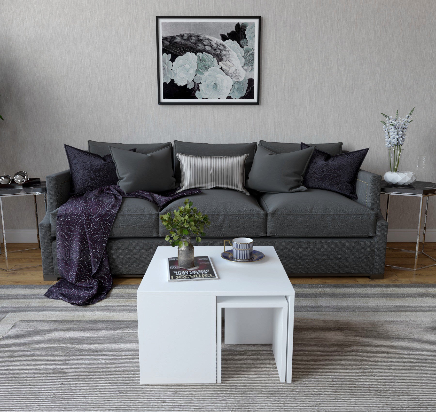 Coffee Table Set Ortanca - White