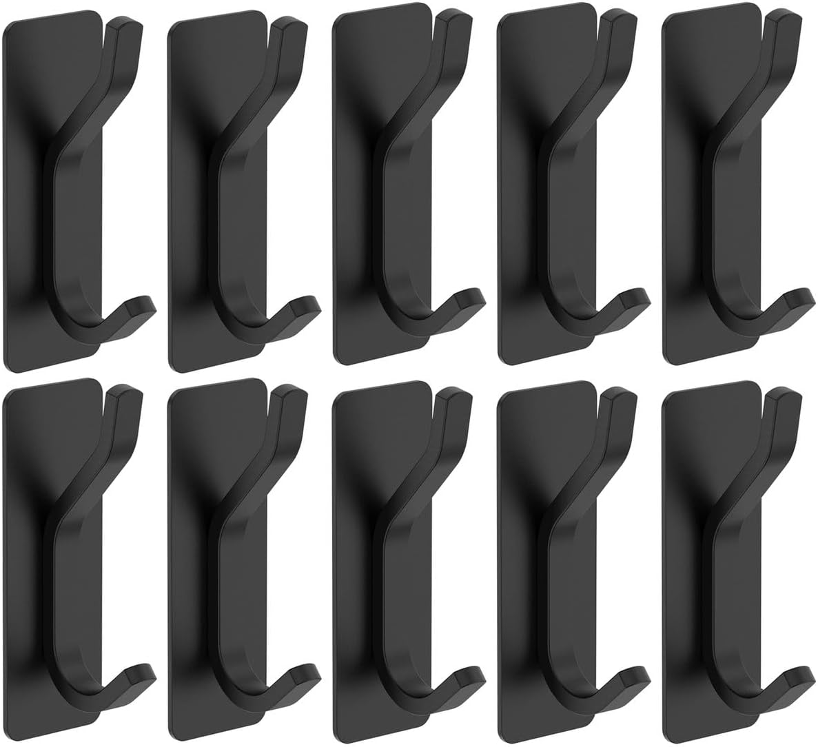 Heavy Duty Metal Self-Adhesive Wall Hooks Stick On Door & Wall Hanger - Black - 10 Pack