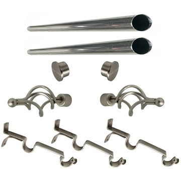 Matoc 25mm Double Curtain Pole Set -SIlver -Dbl extend brkts -Basket Finials -2.0m