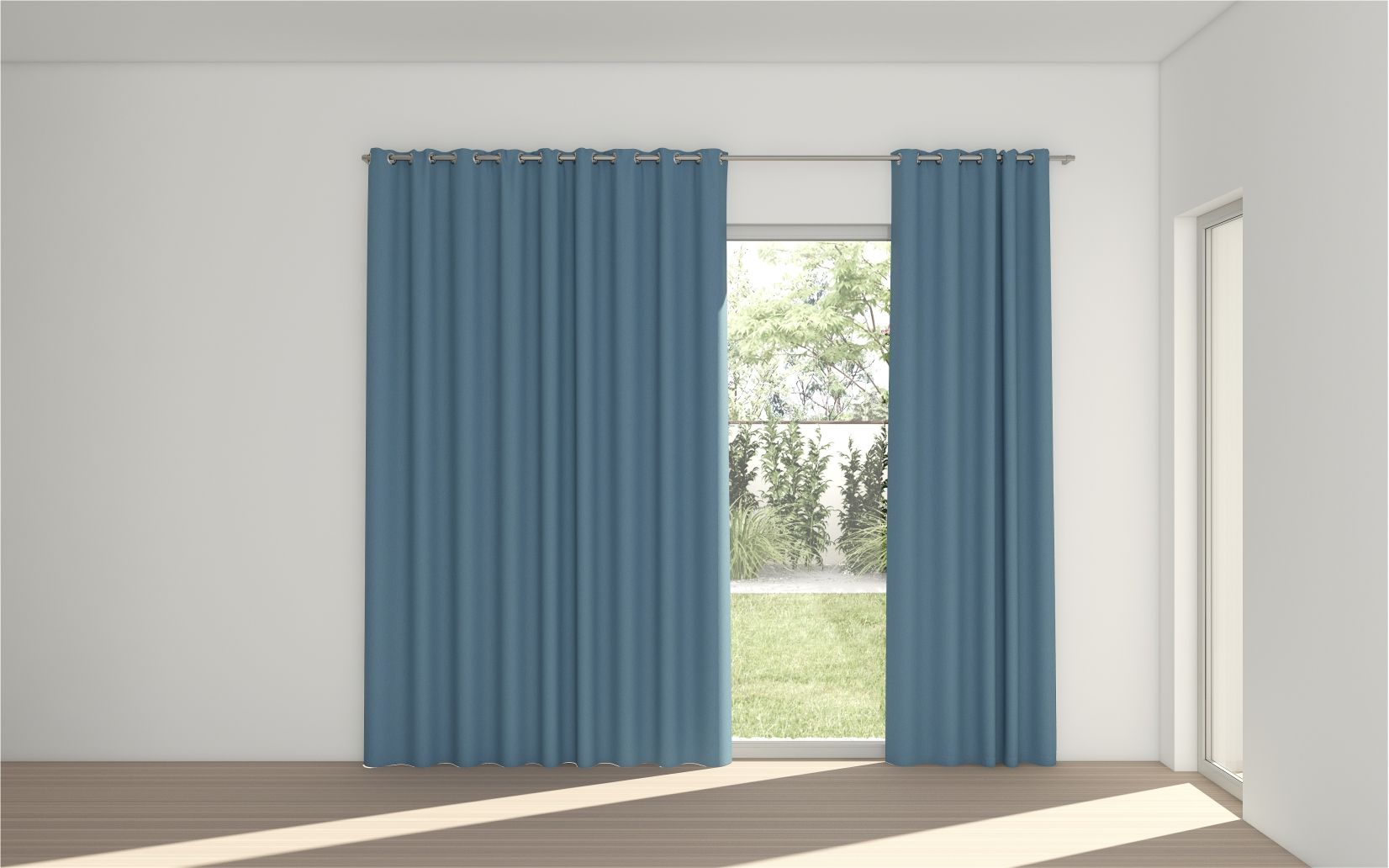 STUART GRAHAM READY MADE POLYESTER EYELET CURTAINS-COLOURWASH DENIM 230 cm wide x 252 cm drop