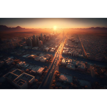 Canvas Wall Art - Ariel Sunset City View - B1459 - [120 x 80 cm]