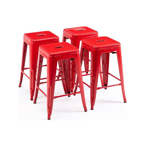 Metal Stackable Bar Stools - Red-4 pack