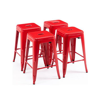 Metal Stackable Bar Stools - Red-4 pack