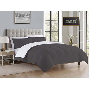Simply Sleep - Reversible Comforter Set - 90 GSM Micro Fibre - Optical White - Steel Gray, Single - Three Quarter
