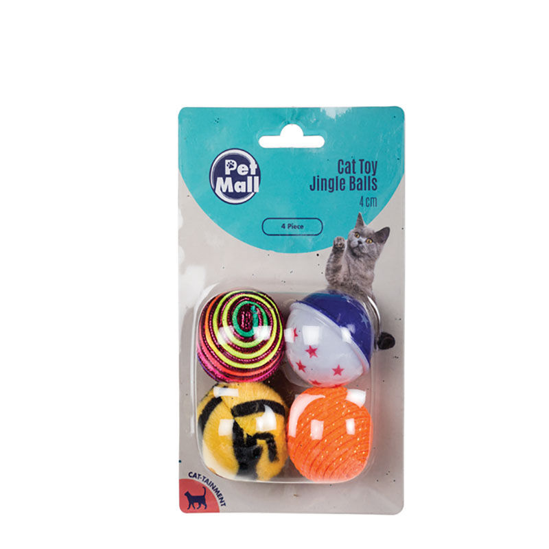 Cat Toy Jingle Balls Assorted Colours 4cm 4 Pieces 3 Pack