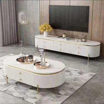 Set of table and tv stand with gold legs