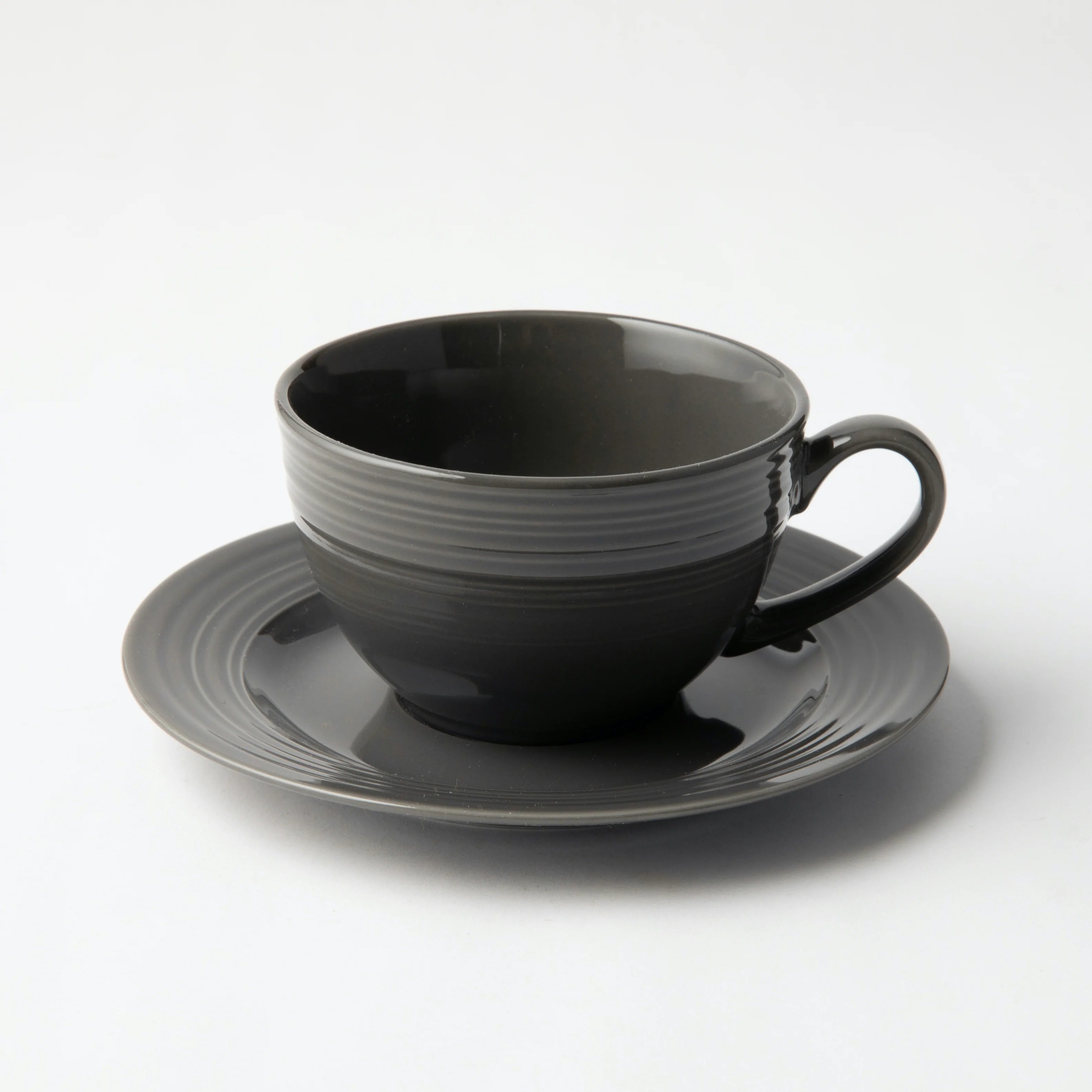 Jenna Clifford - Embossed Lines Dark Grey Cup & Saucer Set of 4