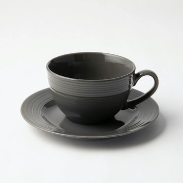 Jenna Clifford - Embossed Lines Dark Grey Cup & Saucer Set of 4