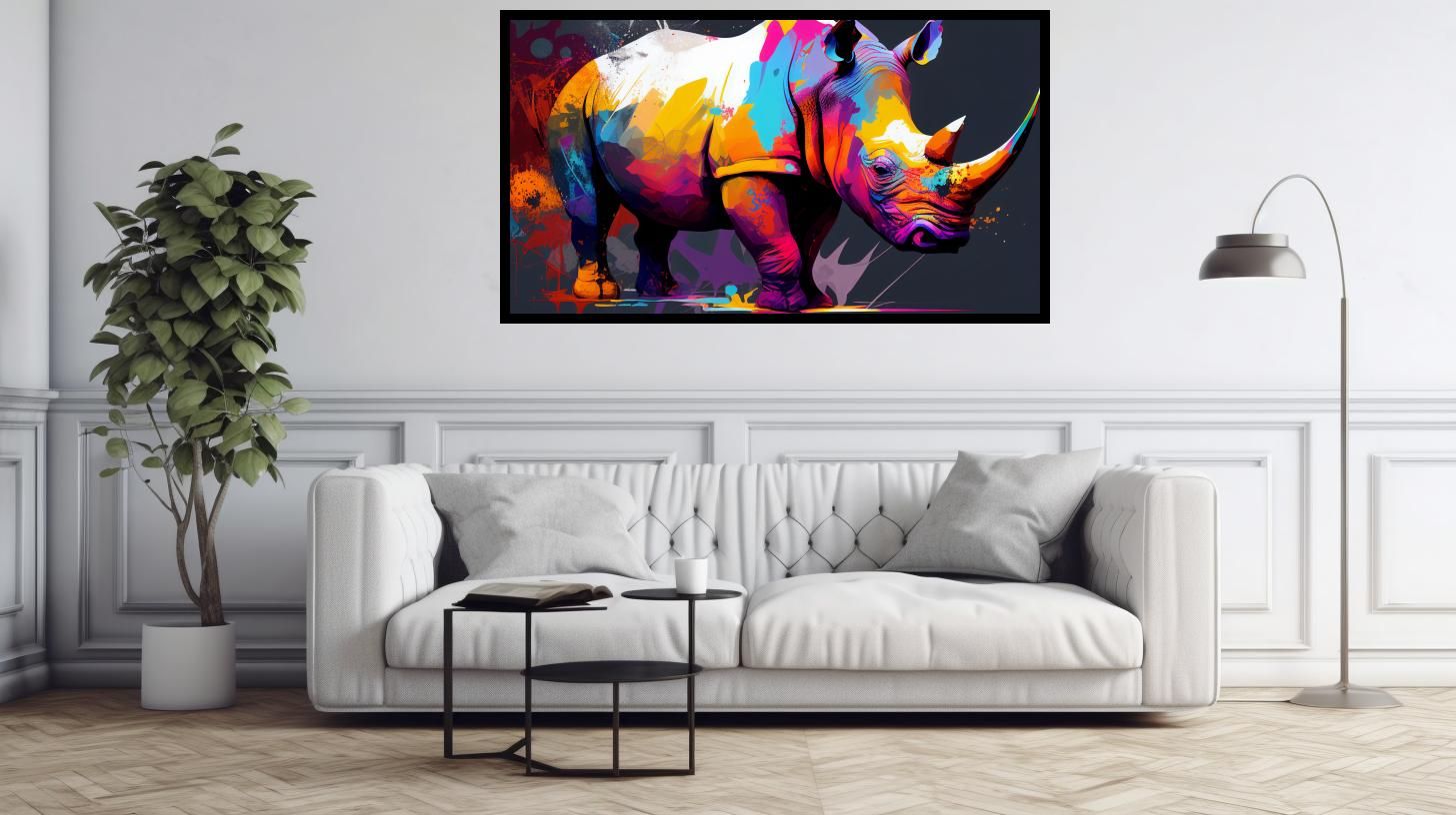 Canvas Wall Art - Colourful Rhino Painting - B1610 [120 x 80 cm]