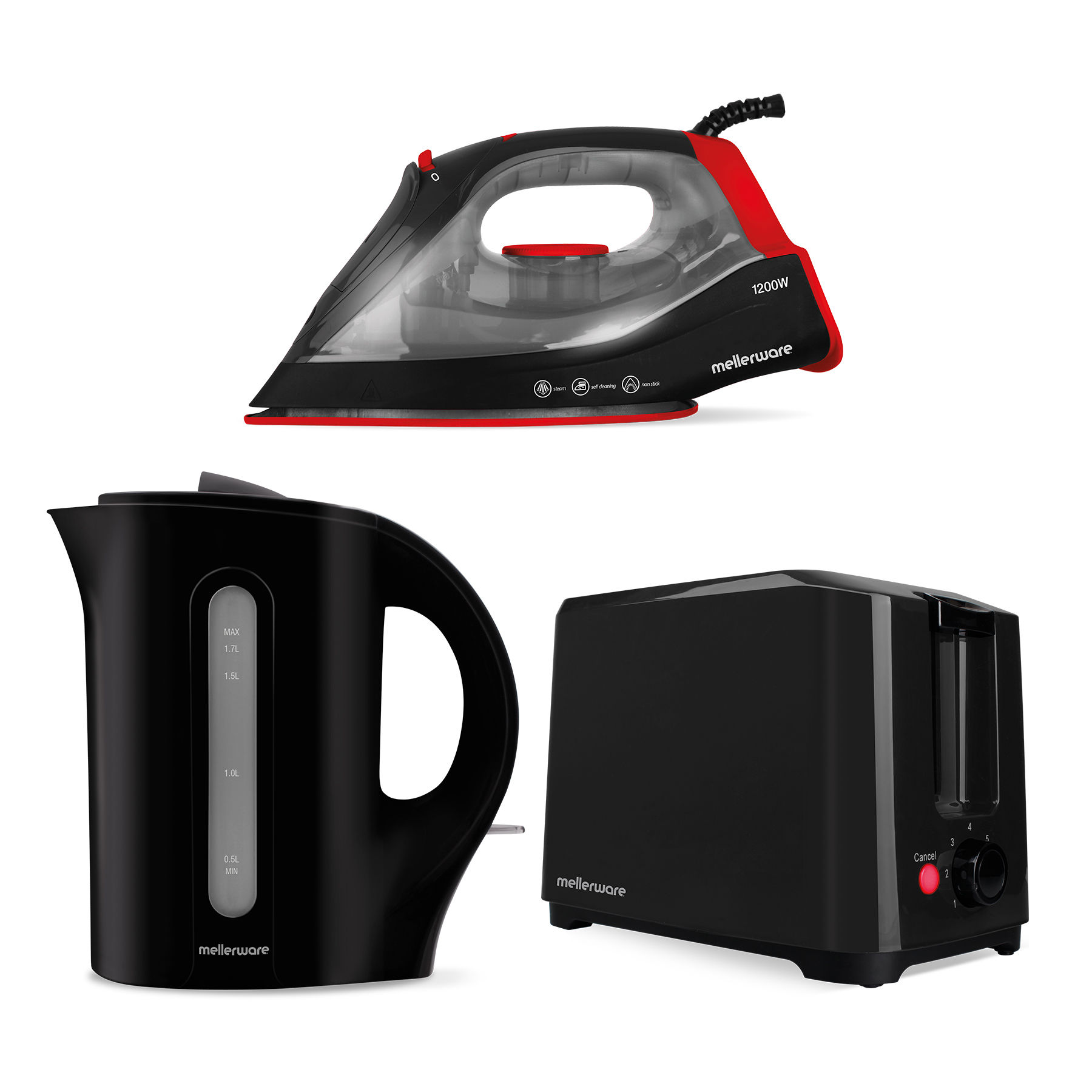 Mellerware Pack 3 Piece Kettle+Toaster+Steam Iron