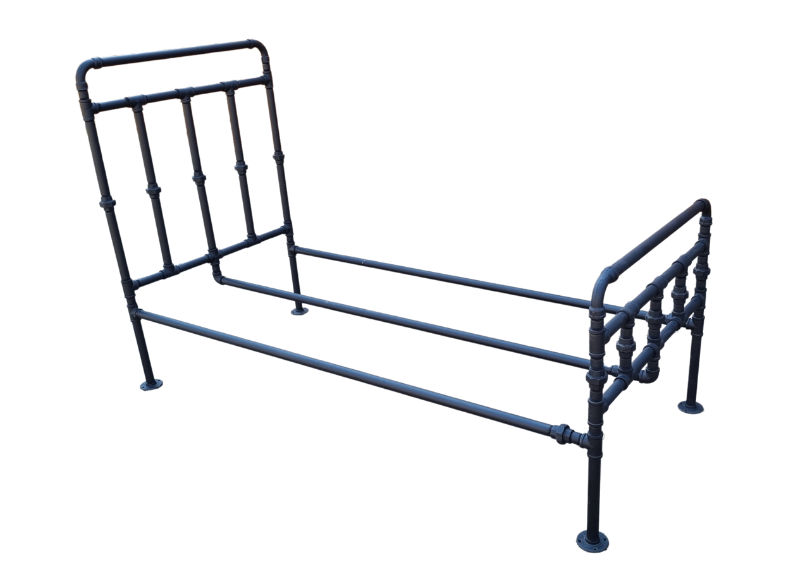 Industrial Single Pipe Bed Frame with Wooden Slats