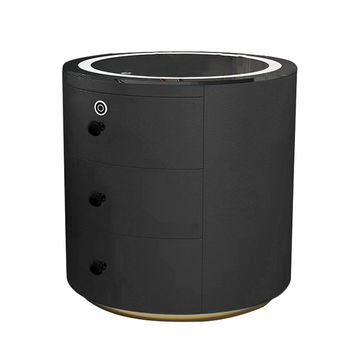 Modern Intelligent Round Bedside Table With Tempered Glass & Gray Finish