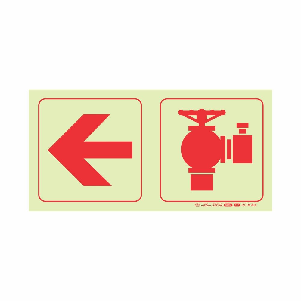 Photoluminescent 190mm Safety Sign F18 Arrow Left Fire Hydrant