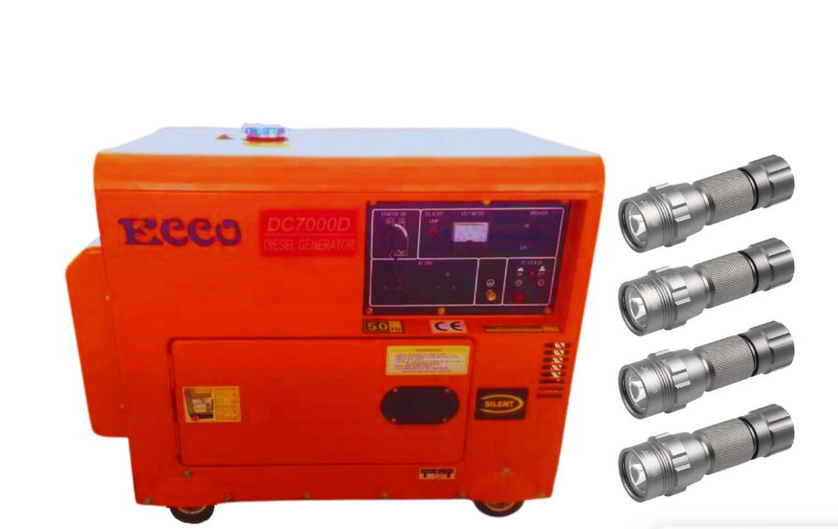 Ecco Dc7000D 6.9Kva Diesel Generator and 4x Flashlights