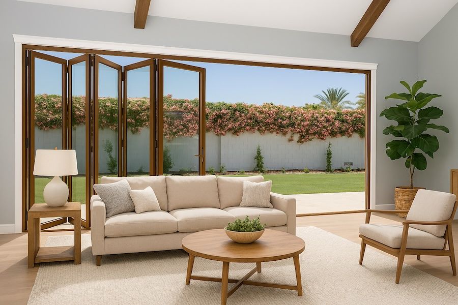 Kenzo - SFD5FG6RB Aluminium Fold A-Side Door 3mx2.1m Bronze Open to Right Viewed From Outside