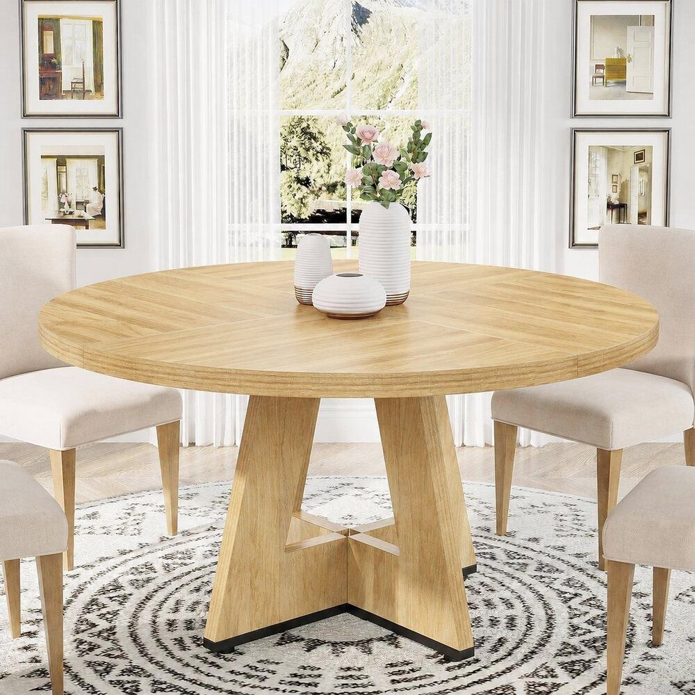Bragg Caledon 120cm Round Farmhouse Dining Table, Light Oak