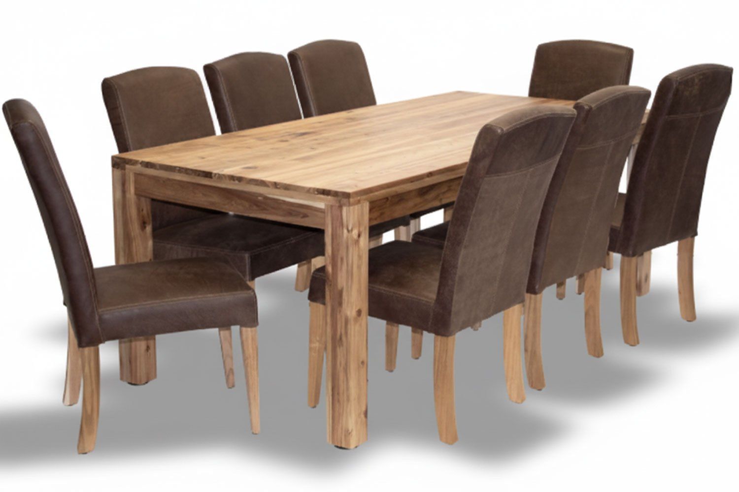 Primo Solid Blackwood Dining Set 9-piece, 22001000 1 Table 8 Genuine Leather Chairs (Brown)